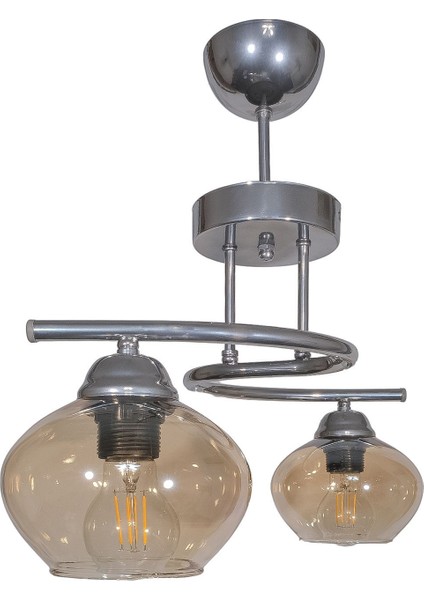 Fuji Modern Dekoratif Krom Renk 2 Li Camlı Avize Salon - Mutfak - Yatak Odası fiyatları