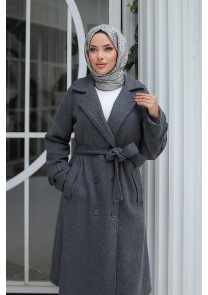 Apolet Detaylı Kaşe Kaban Antrasit fiyatları