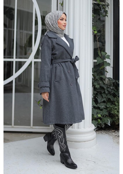 Apolet Detaylı Kaşe Kaban Antrasit modelleri