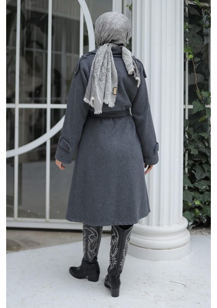 Apolet Detaylı Kaşe Kaban Antrasit indirimleri