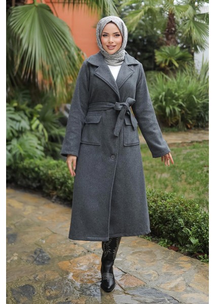 Kapak Detaylı Kaşe Kaban Antrasit