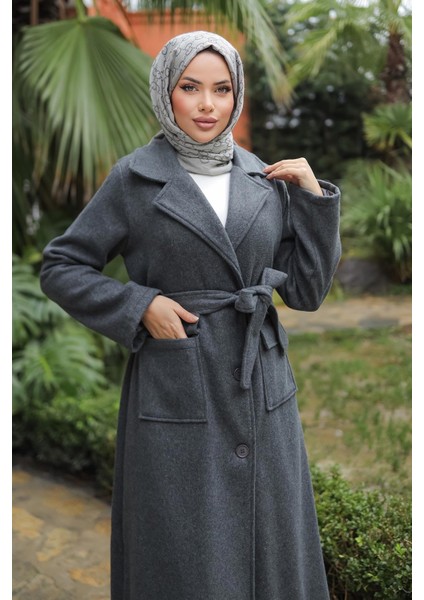 Kapak Detaylı Kaşe Kaban Antrasit modelleri