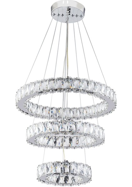 Kristal 3 Katlı Yuvarlak Ledli Avize - Salon - Yatak Odası - Resepsiyon