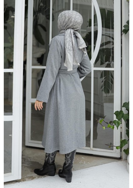 Kapak Detaylı Kaşe Kaban Gri indirimleri