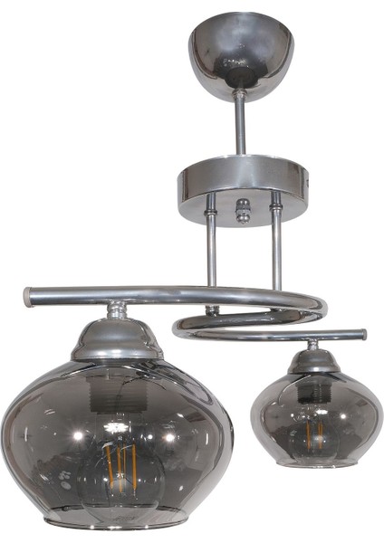 Fuji Modern Dekoratif Krom Renk 2 Li Camlı Avize Salon - Mutfak - Yatak Odası