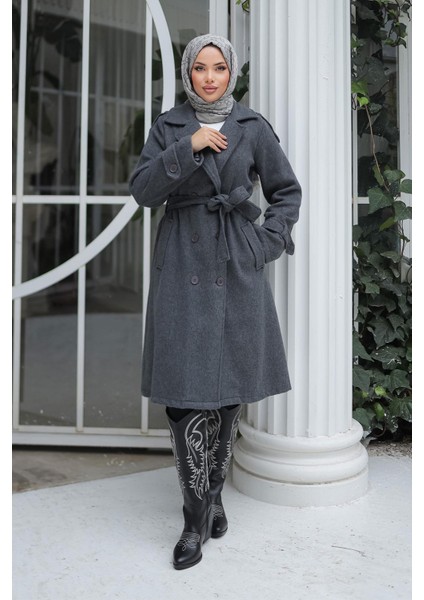 Apolet Detaylı Kaşe Kaban Antrasit