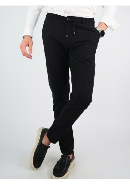 Erkek Keten Jogger Siyah Pantolon