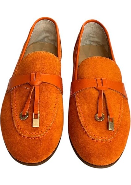 Oranj Süet Deri Loafer
