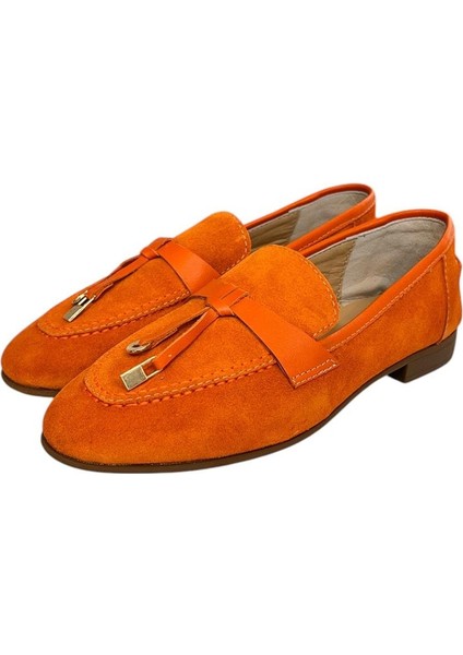 Oranj Süet Deri Loafer