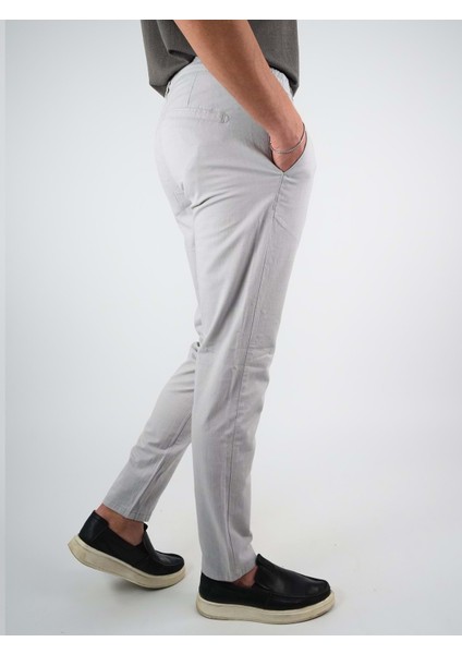 Erkek Keten Jogger Açık Gri Pantolon
