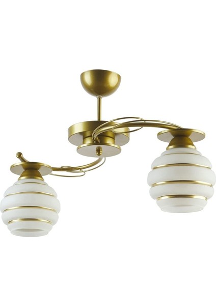 Goldina Modern Plofonyer Gold Kasa Simli Camlı Salon - Mutfak - Yatak Odası 2 Li Avize