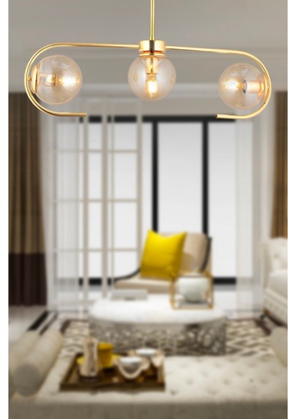 Diaspor 3lü Gold Modern Sarkıt Genç Odası Yatak Odası Retro Salon Avize