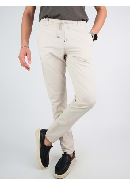 Erkek Keten Jogger Krem Pantolon