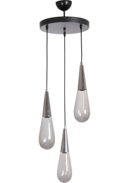 Viyana Modern Tasarım Yatak Odası - Salon - Mutfak Krom Renk Füme Camlı 3 Lü Avize