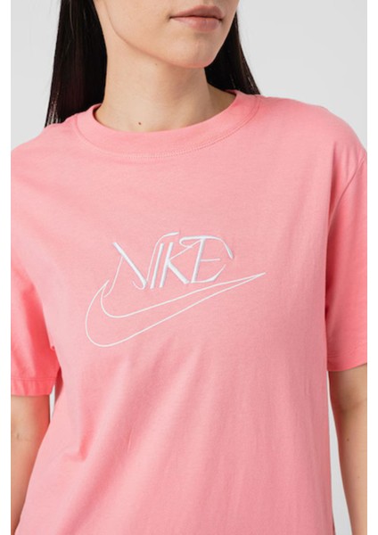 Sportswear Tee Bol Kesim Pembe Pamuklu Kadın Spor Tişört fırsatları