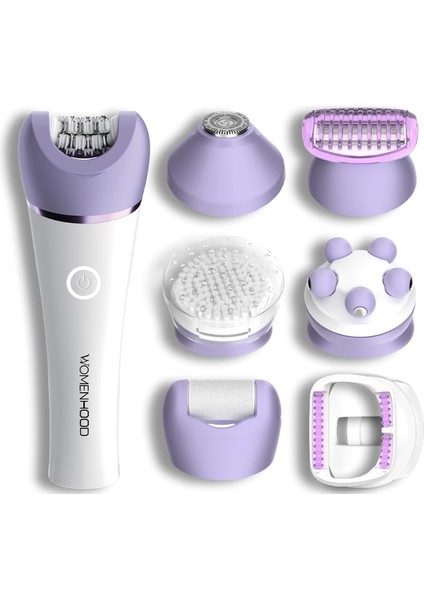 Womenhood 6'sı 1 Arada Kadın Epilatör Kiti Tıraş, Peeling, Masaj ve Kalın Cilt Temizleyici