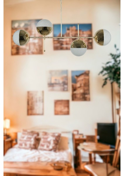 Çello Modern Tasarım Metal Gold Renk Cafe - Salon - Mutfak – Yatak Odası – LED 4'lü Avize indirimleri
