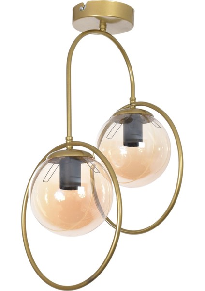 Simon Modern Salon - Mutfak - Yatak Odası - Hol - Eskitme Renk Gövde Bal Camlı 2 Li Avize fiyatları