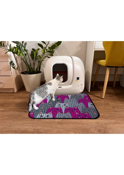 Büyük Boy Elekli Tuvalet Önü Desenli Kedi Kumu Paspası 60 x 80 cm