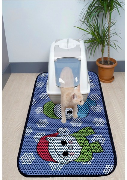 Xxl Büyük Boy Elekli Tuvalet Önü Desenli Kedi Kumu Paspası 60X120 cm