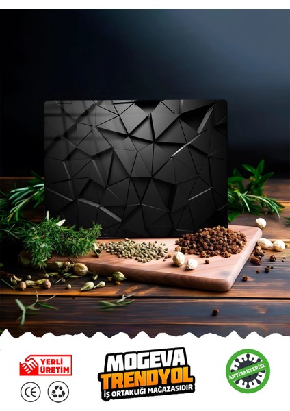 Parlak Yüzeyli Eşsiz Görünümlü Cam Kesme Tahtası - Cam Kesme Tablası 20 x 30 cm 1 Adet