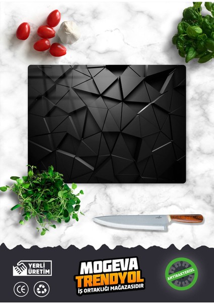 Parlak Yüzeyli Eşsiz Görünümlü Cam Kesme Tahtası - Cam Kesme Tablası 20 x 30 cm 1 Adet