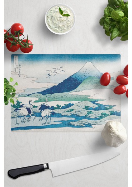 Kesme Tahtası, Kalın ve Kırılmaz Cama Baskı - Hokusai Sanat Eseri Baskılı - 21*30CM, Doğrama Tahtası 1 Adet