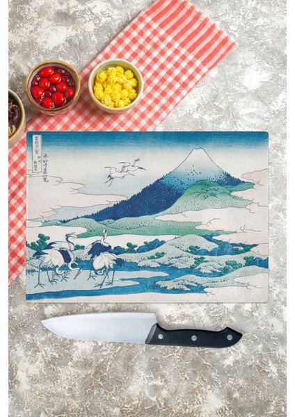 Kesme Tahtası, Kalın ve Kırılmaz Cama Baskı - Hokusai Sanat Eseri Baskılı - 21*30CM, Doğrama Tahtası 1 Adet indirimleri