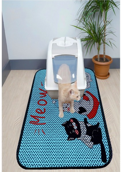 Xxl Büyük Boy Elekli Tuvalet Önü Desenli Kedi Kumu Paspası 60X120 cm