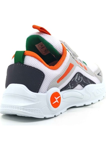 Çocuk Spor Ayakkabısı, Cırtlı, Beyaz-Turuncu-Yeşil, Hafif Mesh Tasarım TARZFOR2025 modelleri