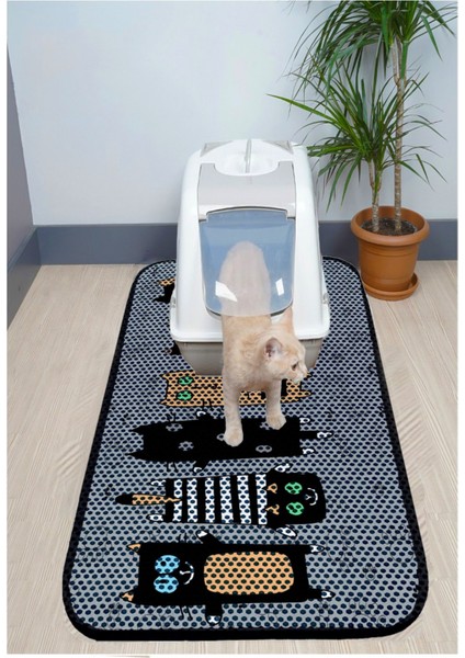 Xxl Büyük Boy Elekli Tuvalet Önü Desenli Kedi Kumu Paspası 60X120 cm