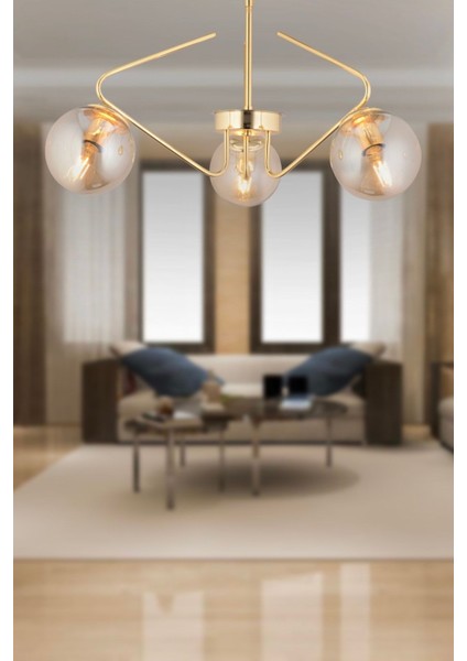 Mildred 3'lü Gold Bal Camlı Modern Sarkıt Genç Odası Mutfak Yatak Odası Salon Sarkıt Avize