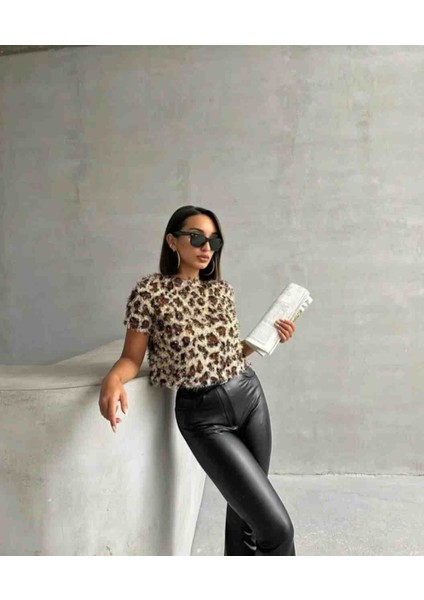 Kadin Leopar Pullu Püsküllü Dokuma T-Shirt fiyatları