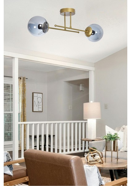 Beyza Modern Tasarım Yatak Odası - Salon - Hol - Mutfak Eskitme Renk Füme Camlı 2 Li Avize