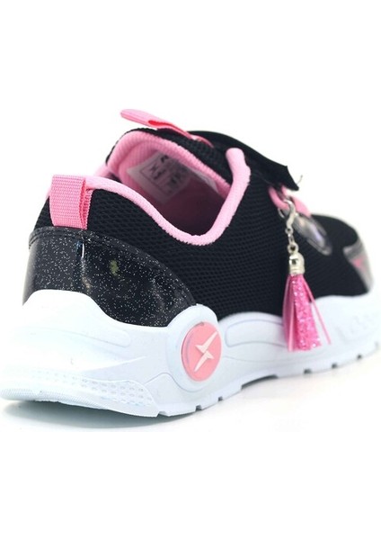 Işıklı Çocuk Spor Ayakkabı, Kalp Desenli, Siyah-Pembe, Tassel Detaylı Tarzox modelleri