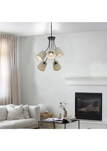 Lara 5 Kollu Şapkalı Modern Retro Sarkıt Yatak Odası Salon Avize