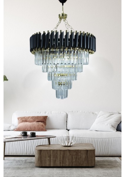 Riva Gold 55 x 55 cm 'lik Kristal Taşlı Gold Lüks Avize - Yatak Odası - Salon - Mutfak - Hol