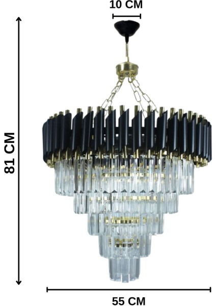 Riva Gold 55 x 55 cm 'lik Kristal Taşlı Gold Lüks Avize - Yatak Odası - Salon - Mutfak - Hol
