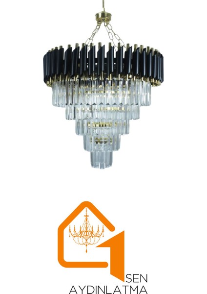 Riva Gold 55 x 55 cm 'lik Kristal Taşlı Gold Lüks Avize - Yatak Odası - Salon - Mutfak - Hol