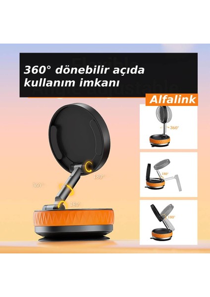Vakumlu Katlanır Araç Telefon Tutucu Turuncu- Ayna-Cam-Masa Uyumlu Manyetik Magsafe Özellikli fiyatları