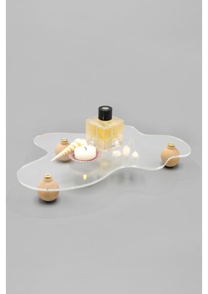 Ahşap Ayaklı Dalgalı Şeffaf, Dekoratif Düzenleyici, Sunumluk