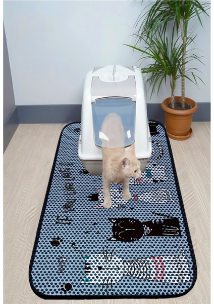 Xxl Büyük Boy Elekli Tuvalet Önü Desenli Kedi Kumu Paspası 60X120 cm