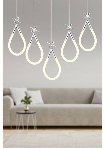 Vojens 5'li Sıralı Krom Ledli Kelebek Detaylı Modern Koridor, Yatak Odası Salon Sarkıt LED Avize