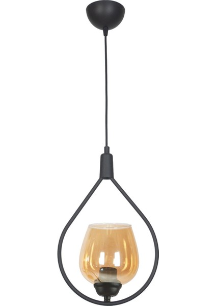 Deco 110 Modern Tasarım Salon - Mufak - Yatak Odası - Siyah Renk Bal Camlı Sarkıt Tekli Avize