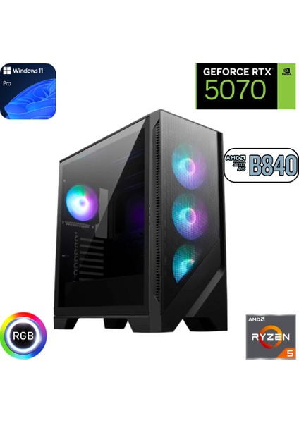 Ryzen 5 7500F 16GB Ddr5 1tb SSD Rtx 5070 12GB B840 Wi Fi Anakart Windows 11 Pro Masaüstü Bilgisayarı