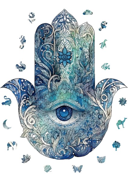 - Ahşap Puzzle Yetişkinler Için - Hamsa Benzersiz Parçalı Puzzle - 230 Parça Ahşap Yapboz - Yapıştırıcı Folyo Dahil - Dekoratif Ahşap Puzzle - 28X34 cm - Wz-01