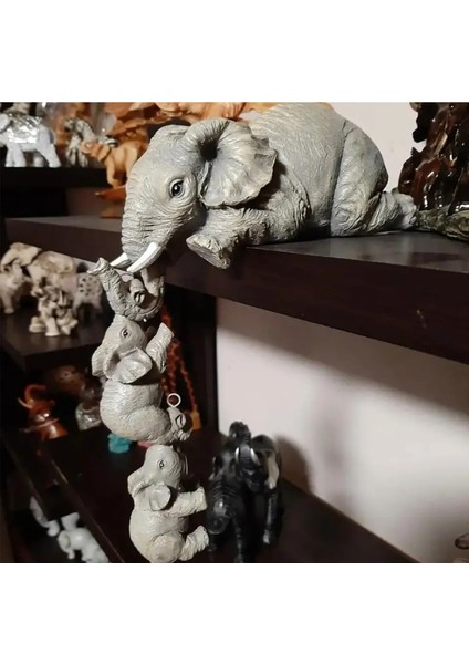 3’lü Fil Biblo Kitap Rafı Dekoratif Biblo Seti