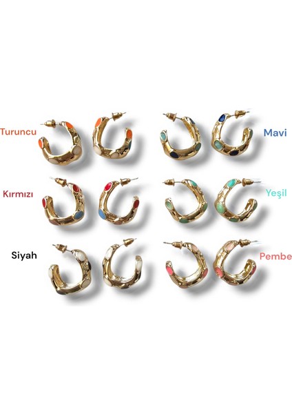 Premium Seri Kadın Dalgalı Mineli Halka Küpe
