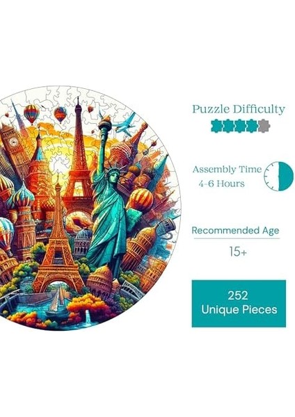 - Ahşap Puzzle Yetişkinler Için - Dünya Şehirleri Benzersiz Parçalı Puzzle - 252 Parça Ahşap Yapboz - Yapıştırıcı Folyo Dahil - Dekoratif Ahşap Yapboz - 29X29 cm - A1-11