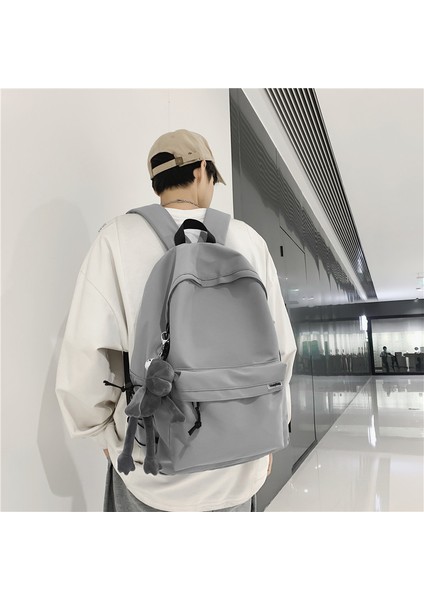 Erkek Çocukları, Ortaokul, Lise ve Üniversite Öğrencileri Için Okul Çantası, Büyük Kapasiteli, Havalı Erkek Çocuk Tuval Basit Gri Sırt Çantası (Yurt Dışından)